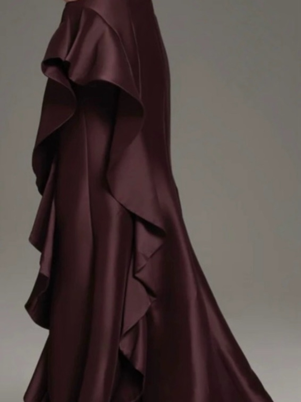 Jovani One-Shoulder Ruffle Satin Gown - Brown